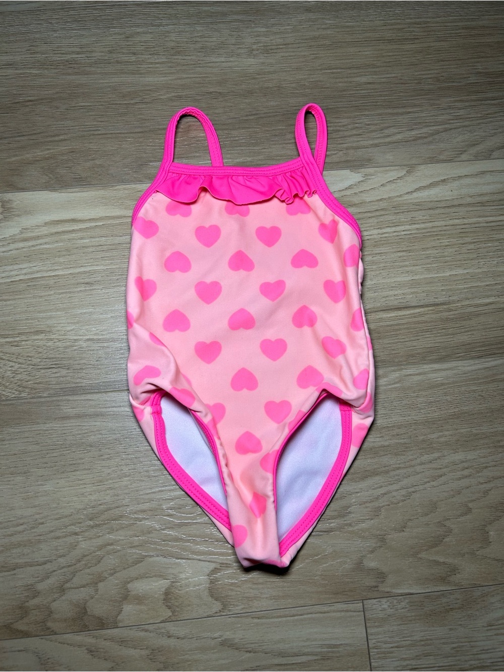 George Pink Heart-Print Girls Swimsuit with Bright Trim